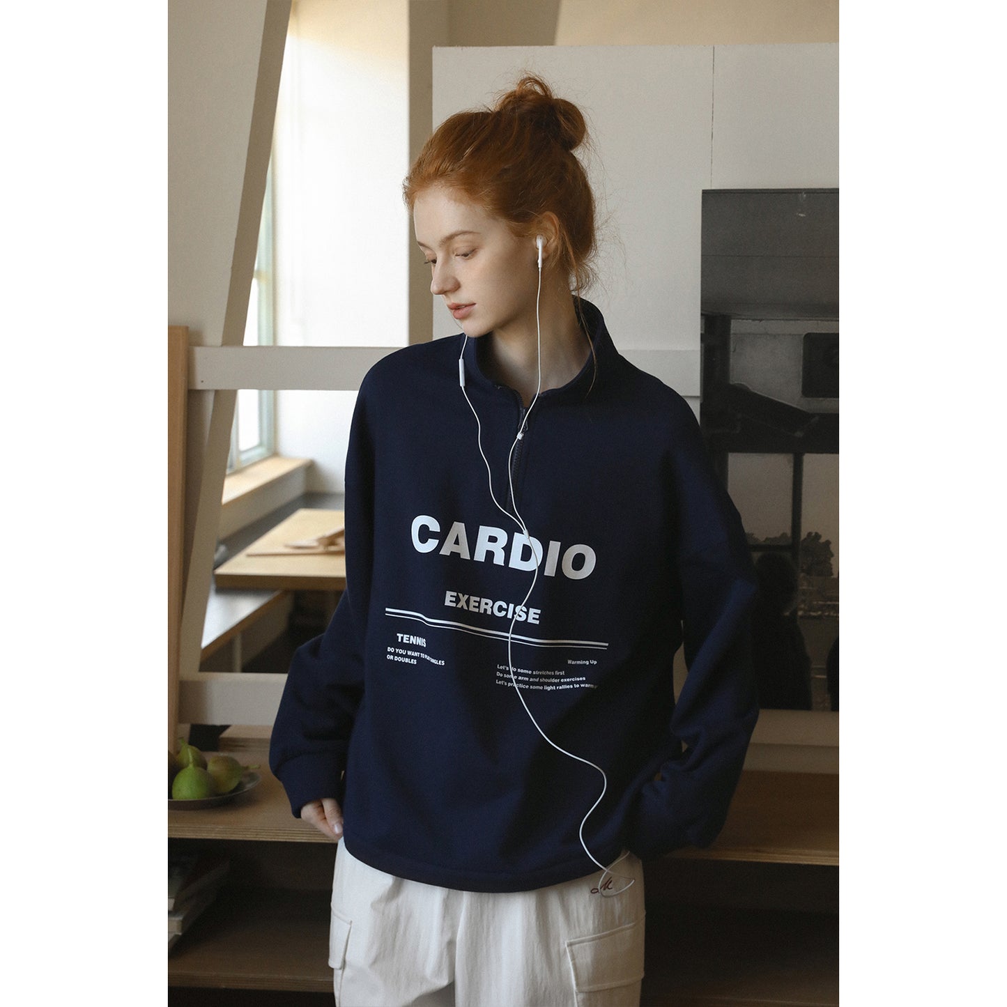 Printed Half-Zip Sweatshirt With Drawstring Hem