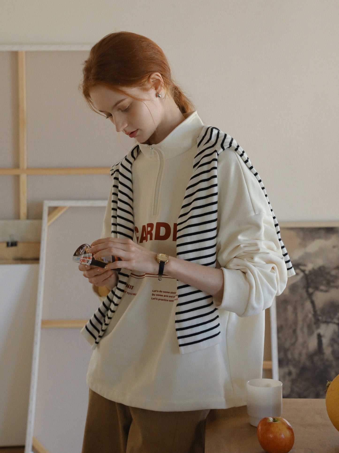 Printed Half-Zip Sweatshirt With Drawstring Hem