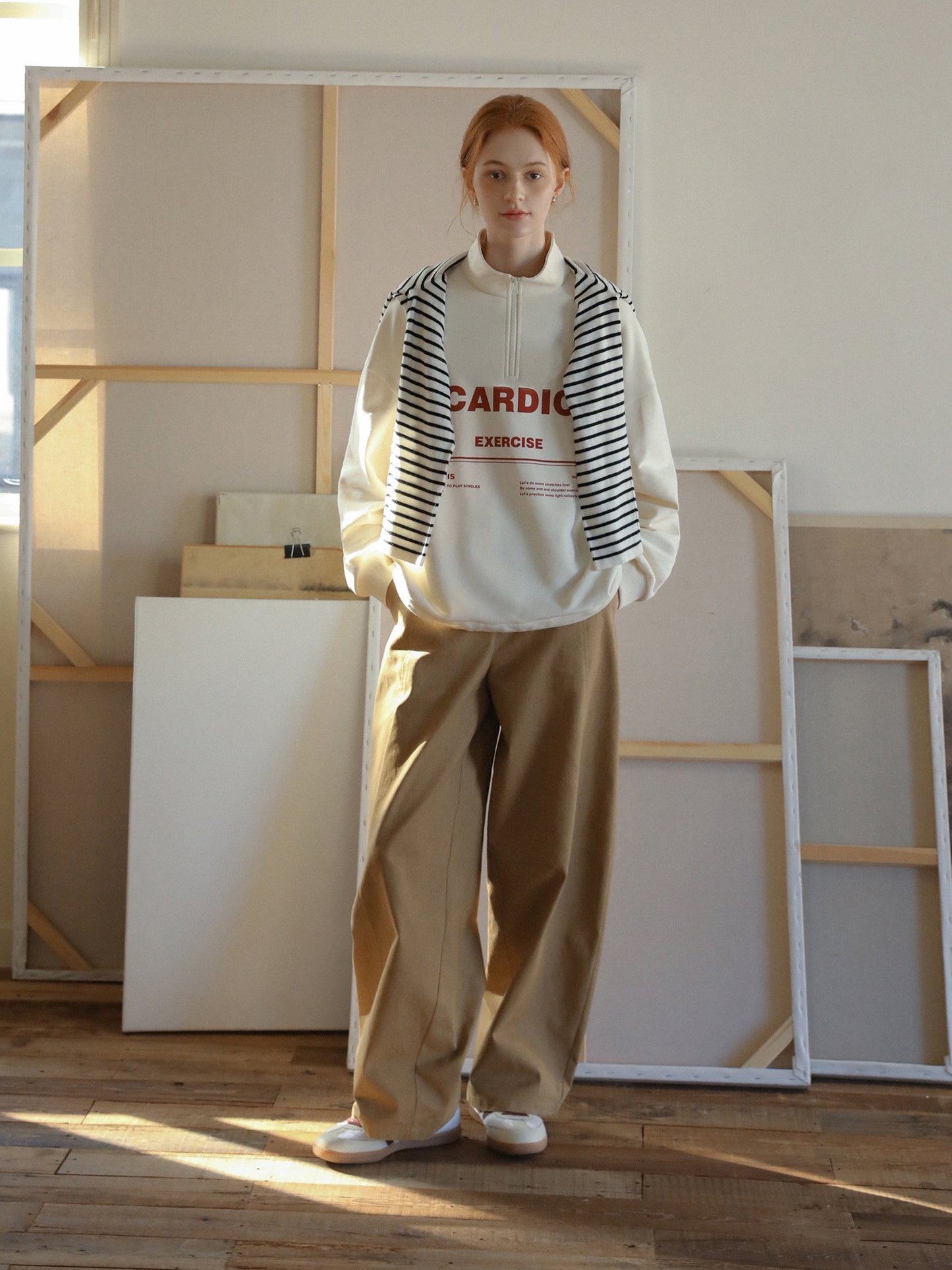 Printed Half-Zip Sweatshirt With Drawstring Hem