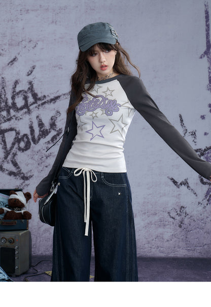Graphic Star Print Raglan T-Shirt