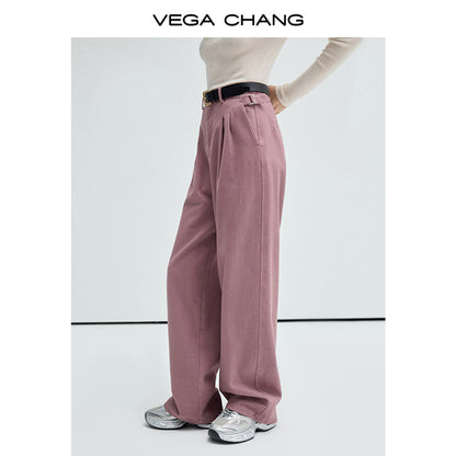 Pure Cotton Pleated Wide-Leg Twill Pants