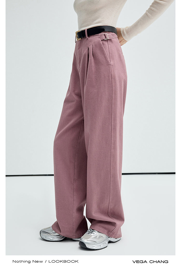 Pure Cotton Pleated Wide-Leg Twill Pants