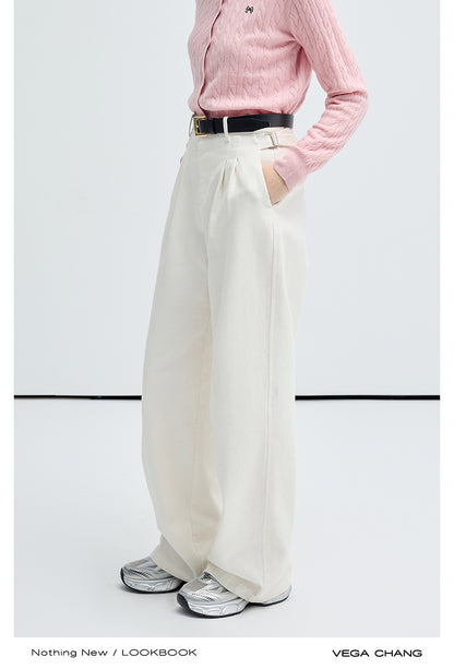 Pure Cotton Pleated Wide-Leg Twill Pants