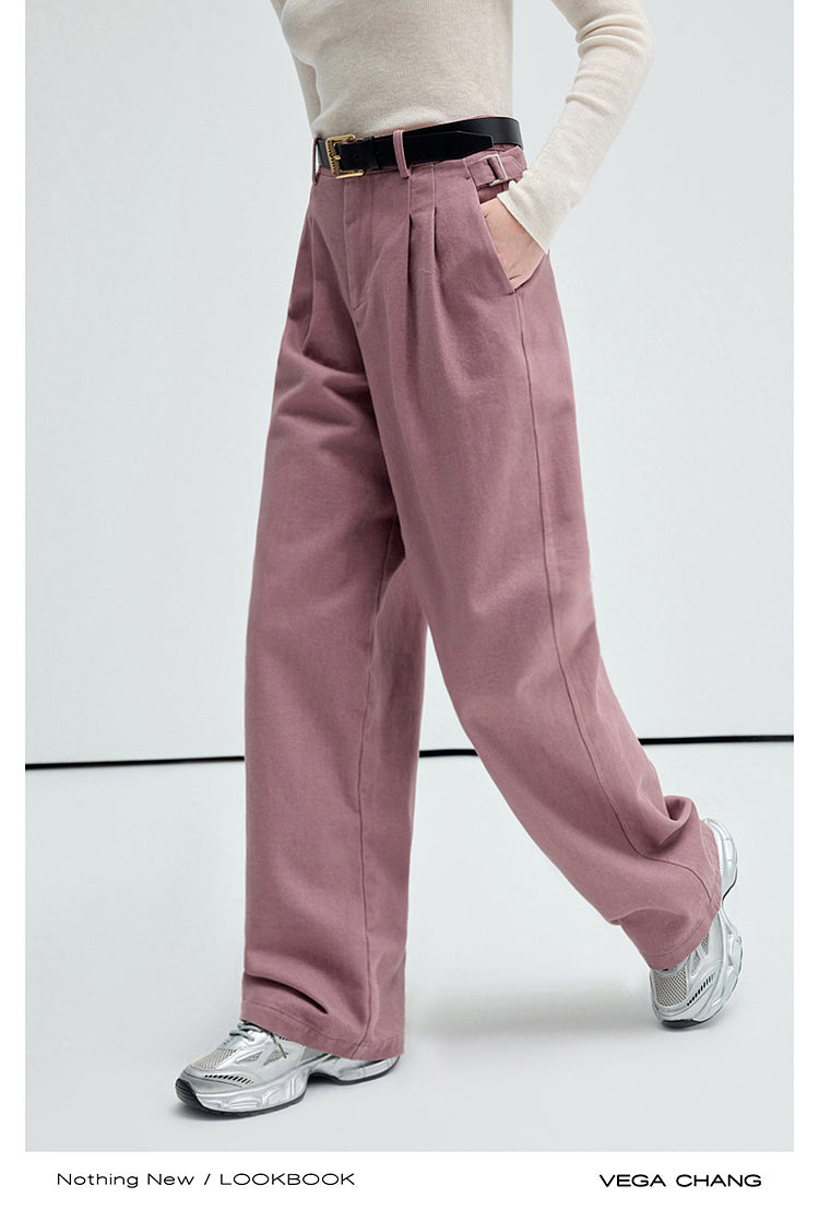 Pure Cotton Pleated Wide-Leg Twill Pants