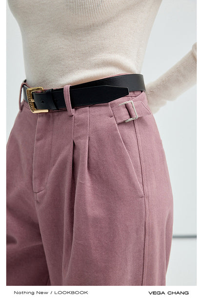 Pure Cotton Pleated Wide-Leg Twill Pants