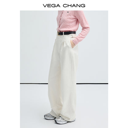 Pure Cotton Pleated Wide-Leg Twill Pants