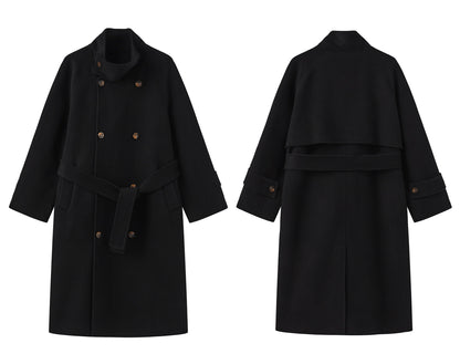 Australian Wool Stand Collar Double-Breasted Coat