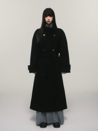 Australian Wool Stand Collar Double-Breasted Coat