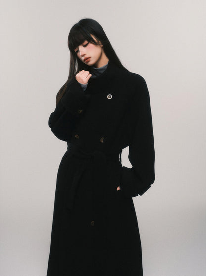 Australian Wool Stand Collar Double-Breasted Coat