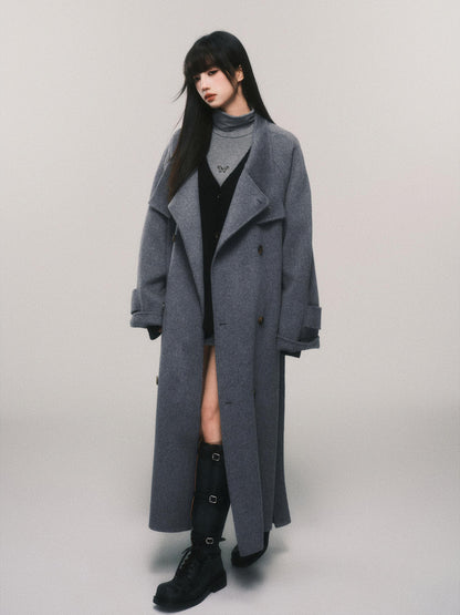 Australian Wool Stand Collar Double-Breasted Coat
