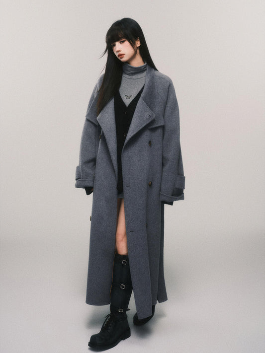 Australian Wool Stand Collar Double-Breasted Coat