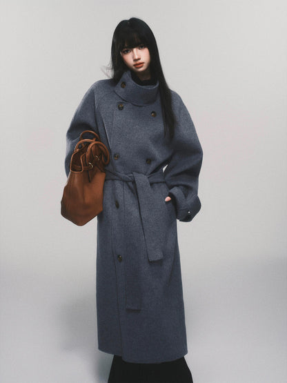 Australian Wool Stand Collar Double-Breasted Coat