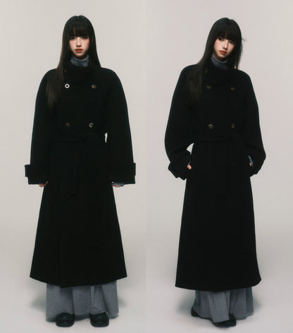 Australian Wool Stand Collar Double-Breasted Coat