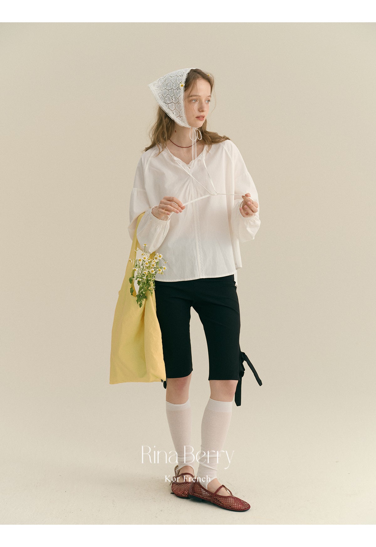 Drop Shoulder Tie-Neck Blouse