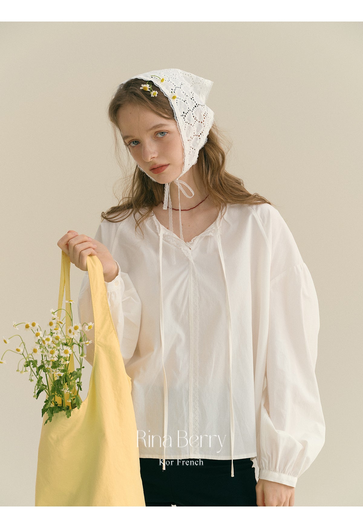Drop Shoulder Tie-Neck Blouse