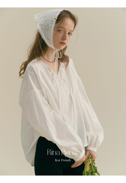 Drop Shoulder Tie-Neck Blouse