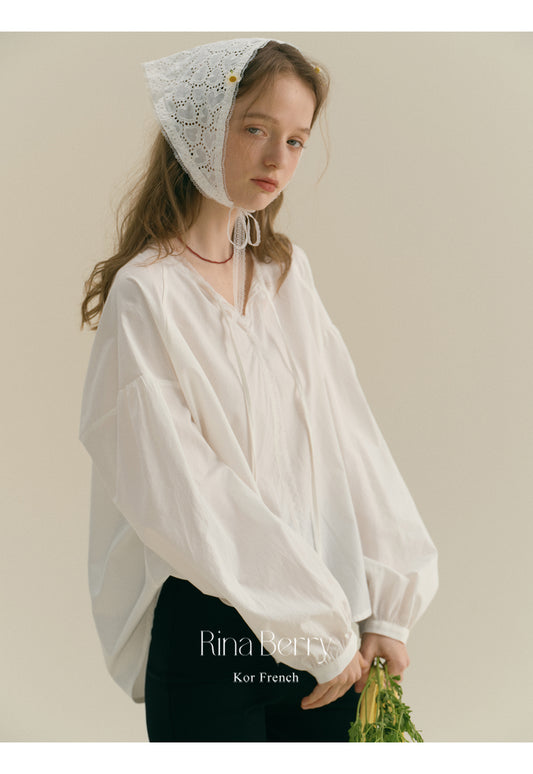 Drop Shoulder Tie-Neck Blouse