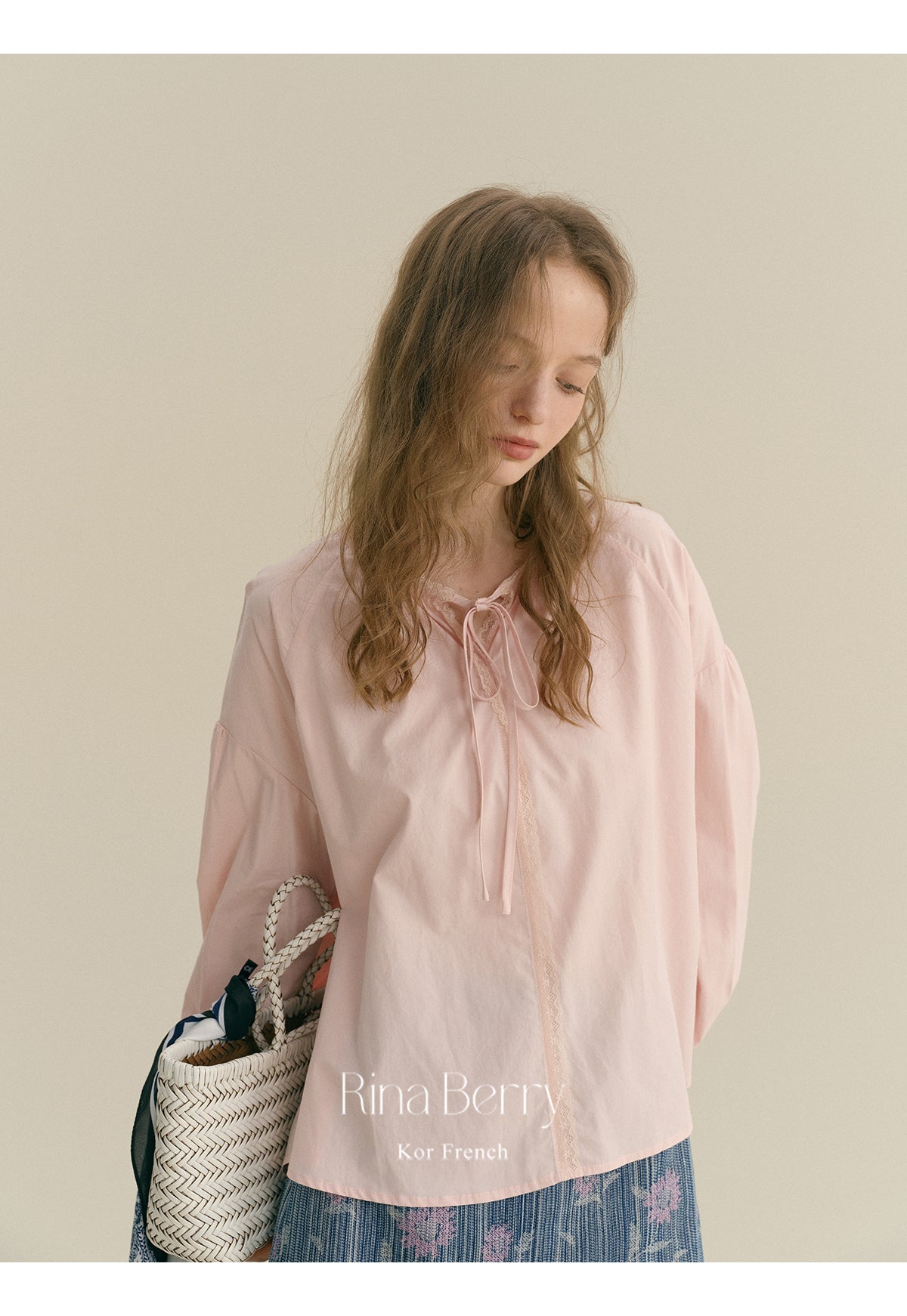 Drop Shoulder Tie-Neck Blouse