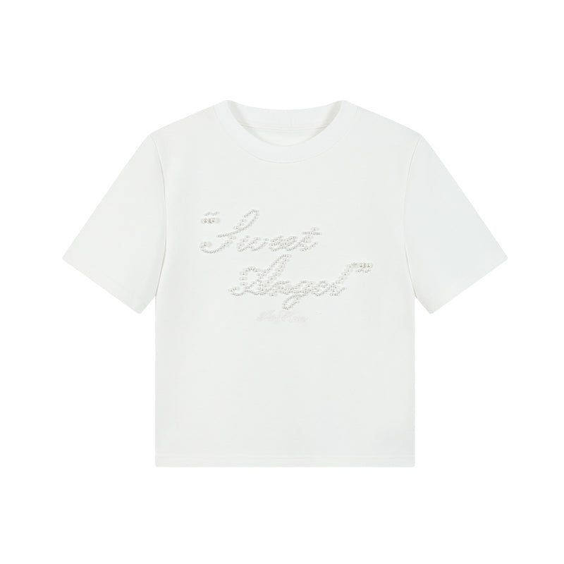 Pearl Beaded Lettering T-Shirt