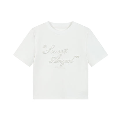 Pearl Beaded Lettering T-Shirt