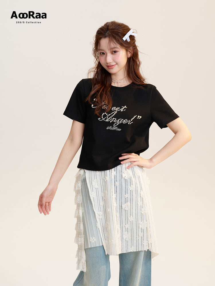 Pearl Beaded Lettering T-Shirt
