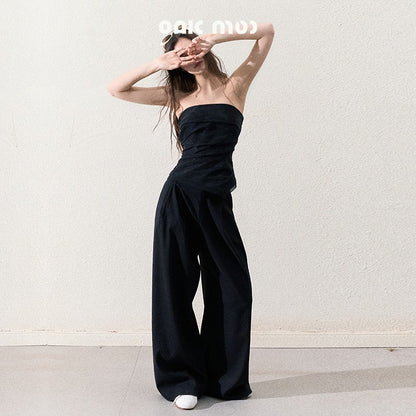 Organza Tube Top And Laced Waist Wide-Leg Pants