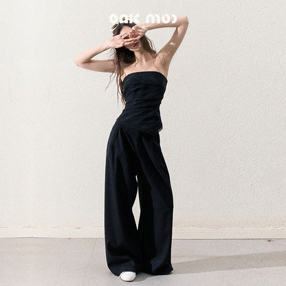Organza Tube Top And Laced Waist Wide-Leg Pants