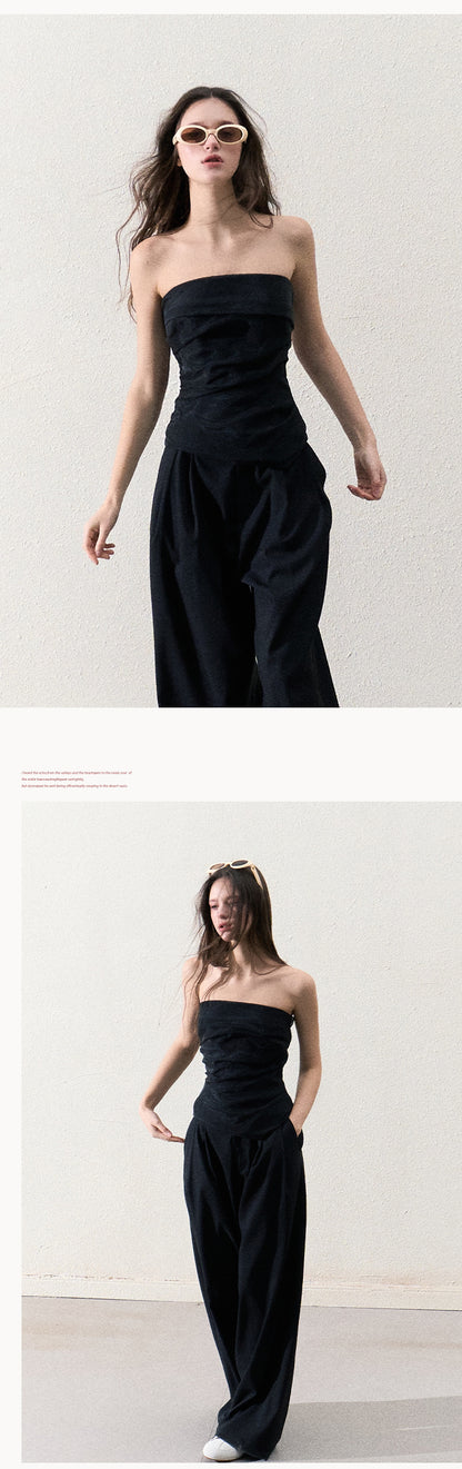 Organza Tube Top And Laced Waist Wide-Leg Pants