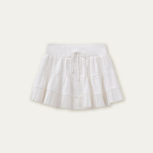 Button-Detailed Pleated Mini Skirt