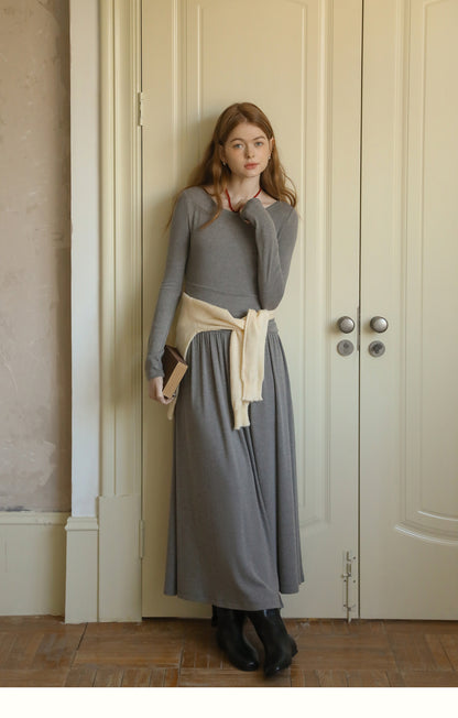 Overlapped Asymmetric Knit Dress With Ruched Waistline