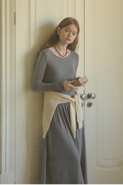 Overlapped Asymmetric Knit Dress With Ruched Waistline