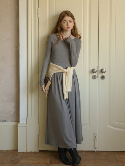 Overlapped Asymmetric Knit Dress With Ruched Waistline