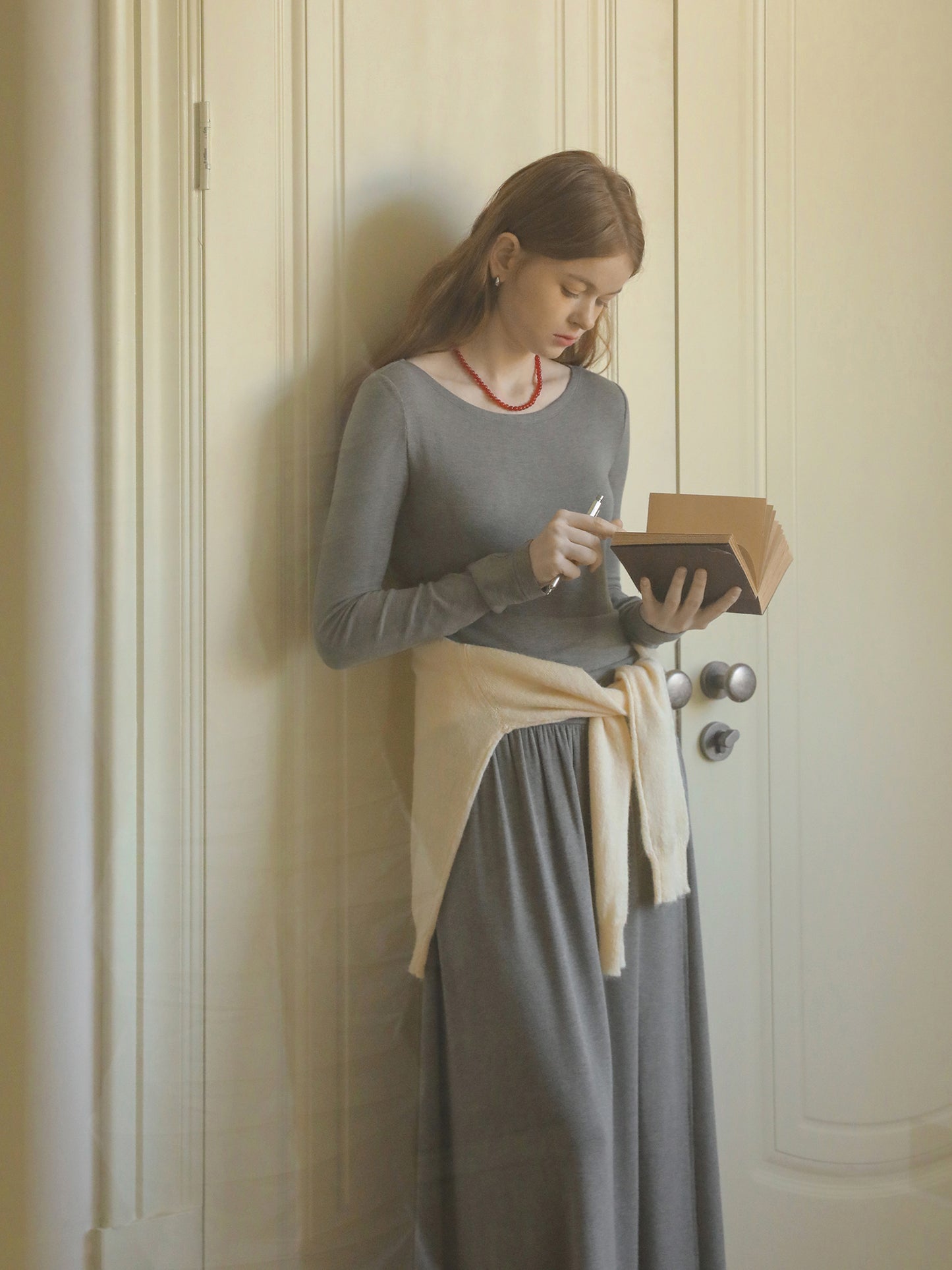 Overlapped Asymmetric Knit Dress With Ruched Waistline