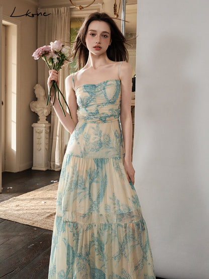 Floral Ruched Maxi Dress With Back Tie