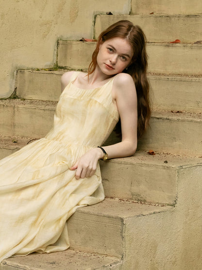 Sleeveless Gradient Dress With Gathered Waist