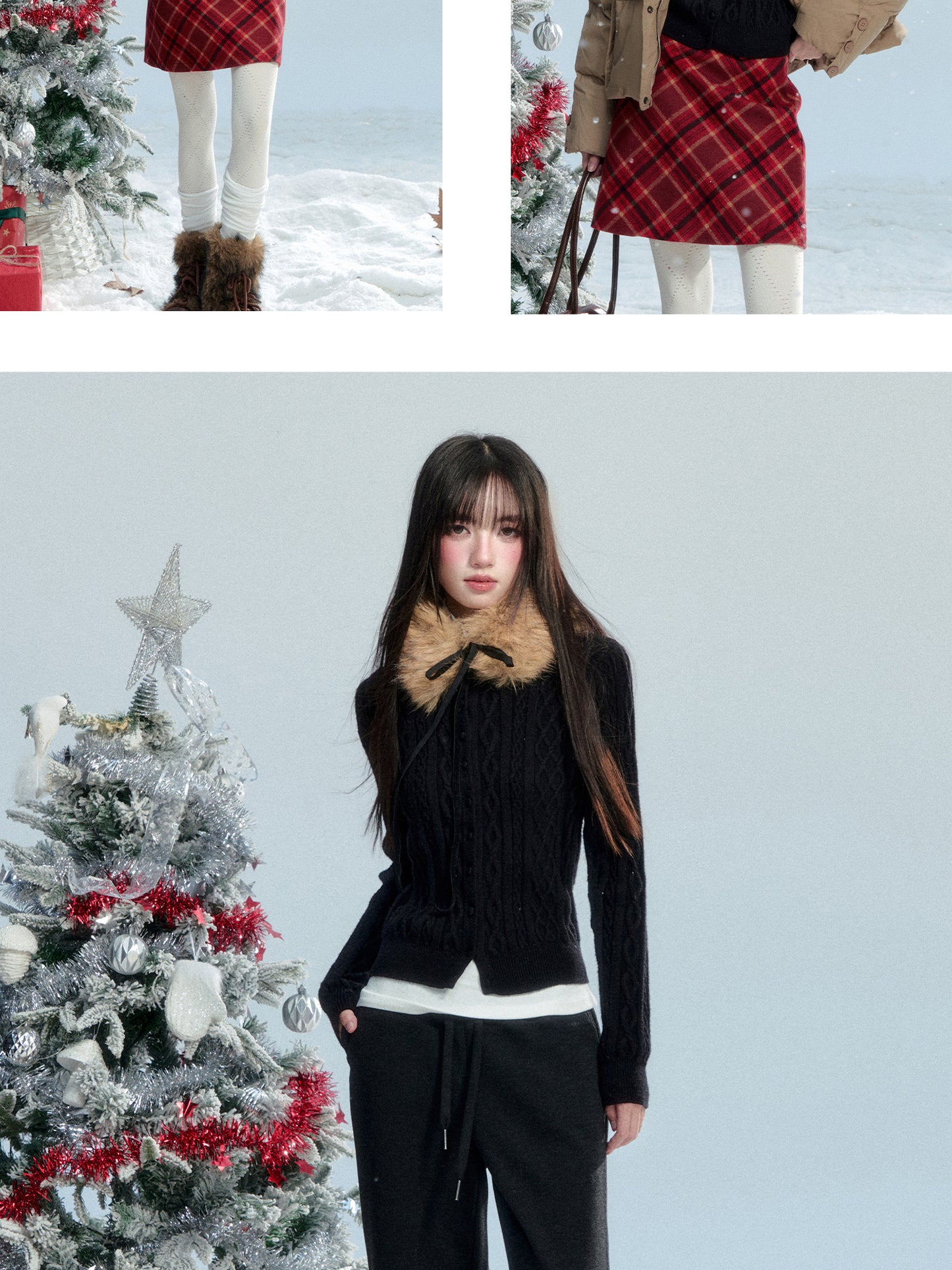 Button-Front Knit Cardigan With Detachable Fur Scarf