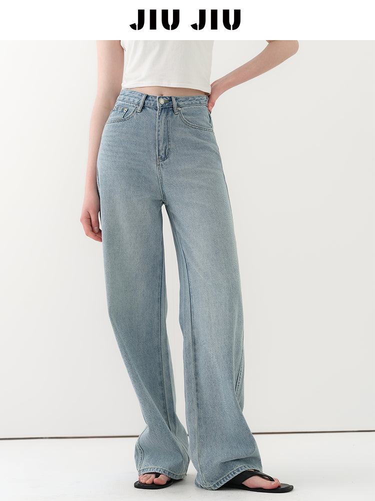 Washed High-Rise Relaxed Straight Jeans