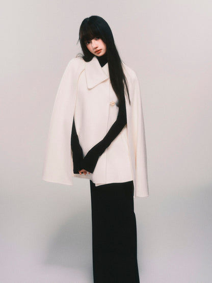 100% Wool Double-Layered Cape Coat