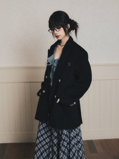 Oversized Wool-Blend Jacket With Metal Buttons