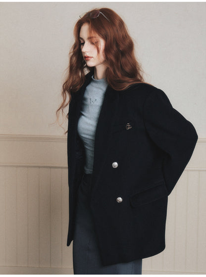 Oversized Wool-Blend Jacket With Metal Buttons
