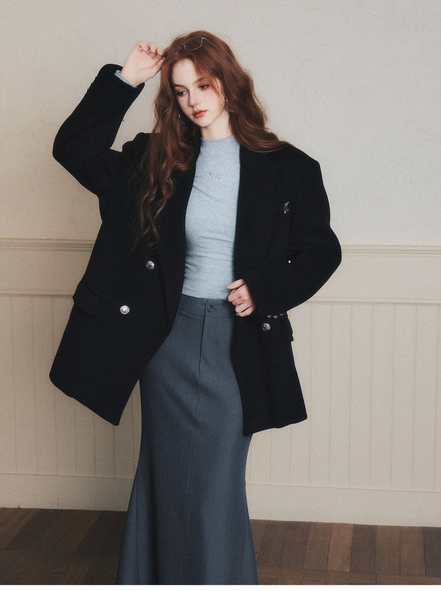 Oversized Wool-Blend Jacket With Metal Buttons