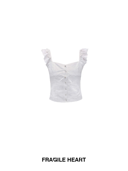 Cotton Lace Sleeveless Button-Up Top And Matching Skirt