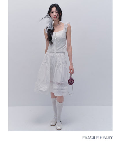 Cotton Lace Sleeveless Button-Up Top And Matching Skirt