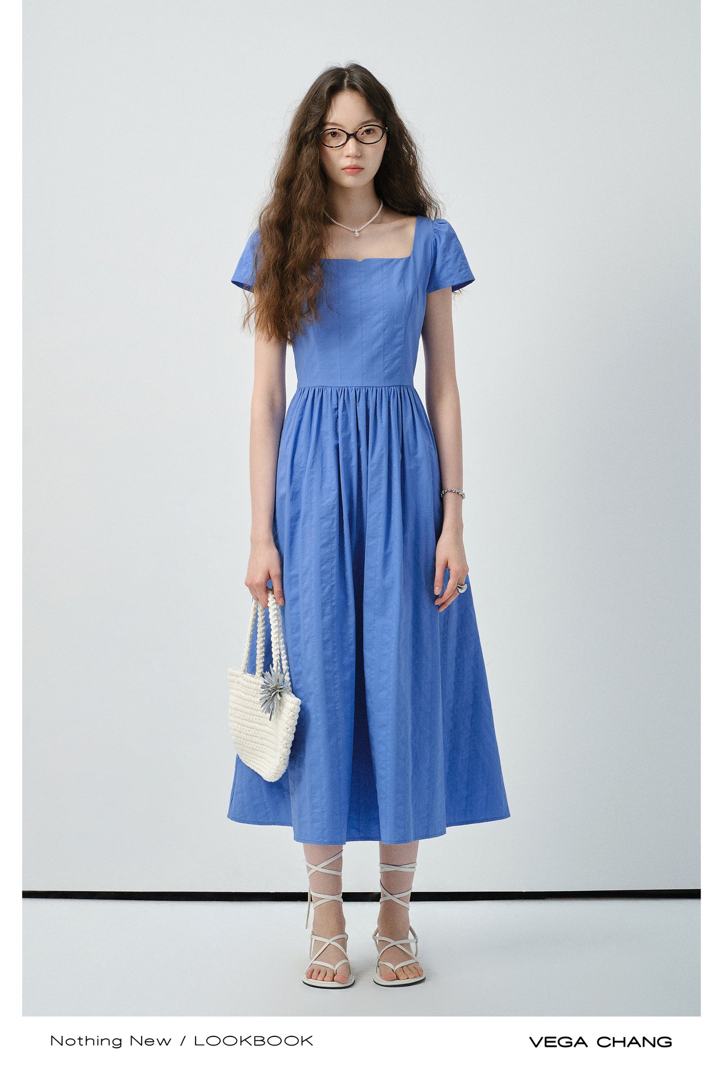 Puff-Sleeve Square Neck Cotton Dress