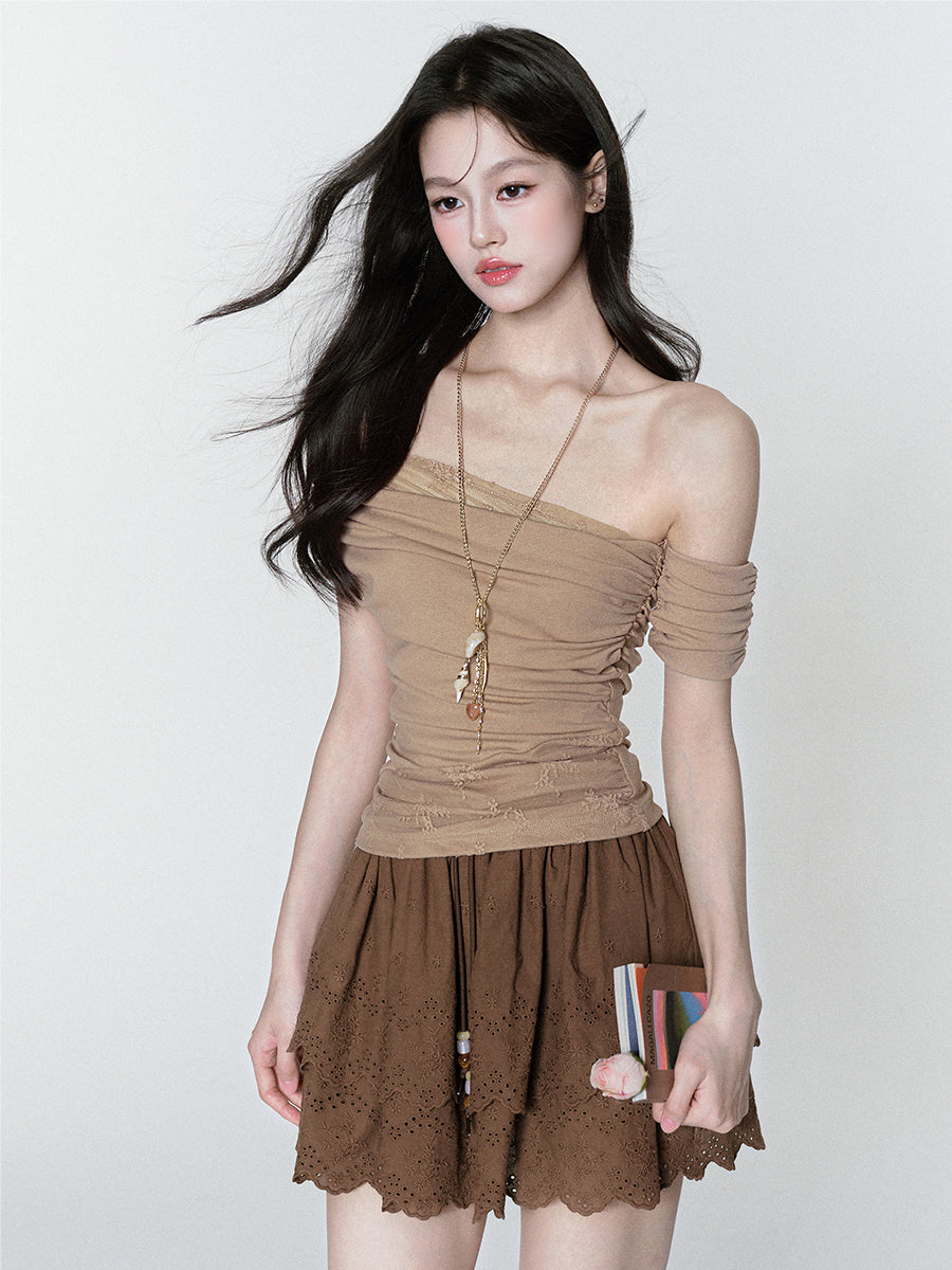 Asymmetric Ruched Off-Shoulder Top