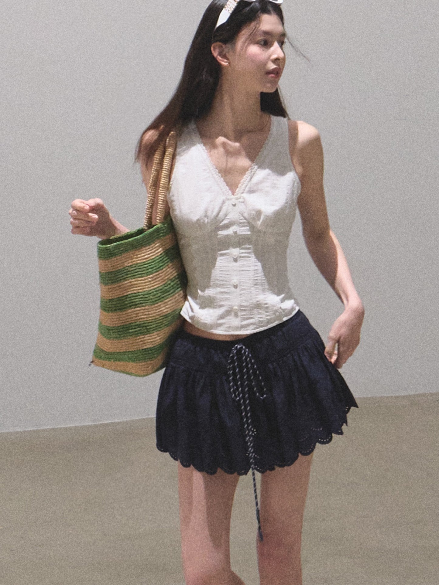 Sleeveless V-Neck Cotton Blouse