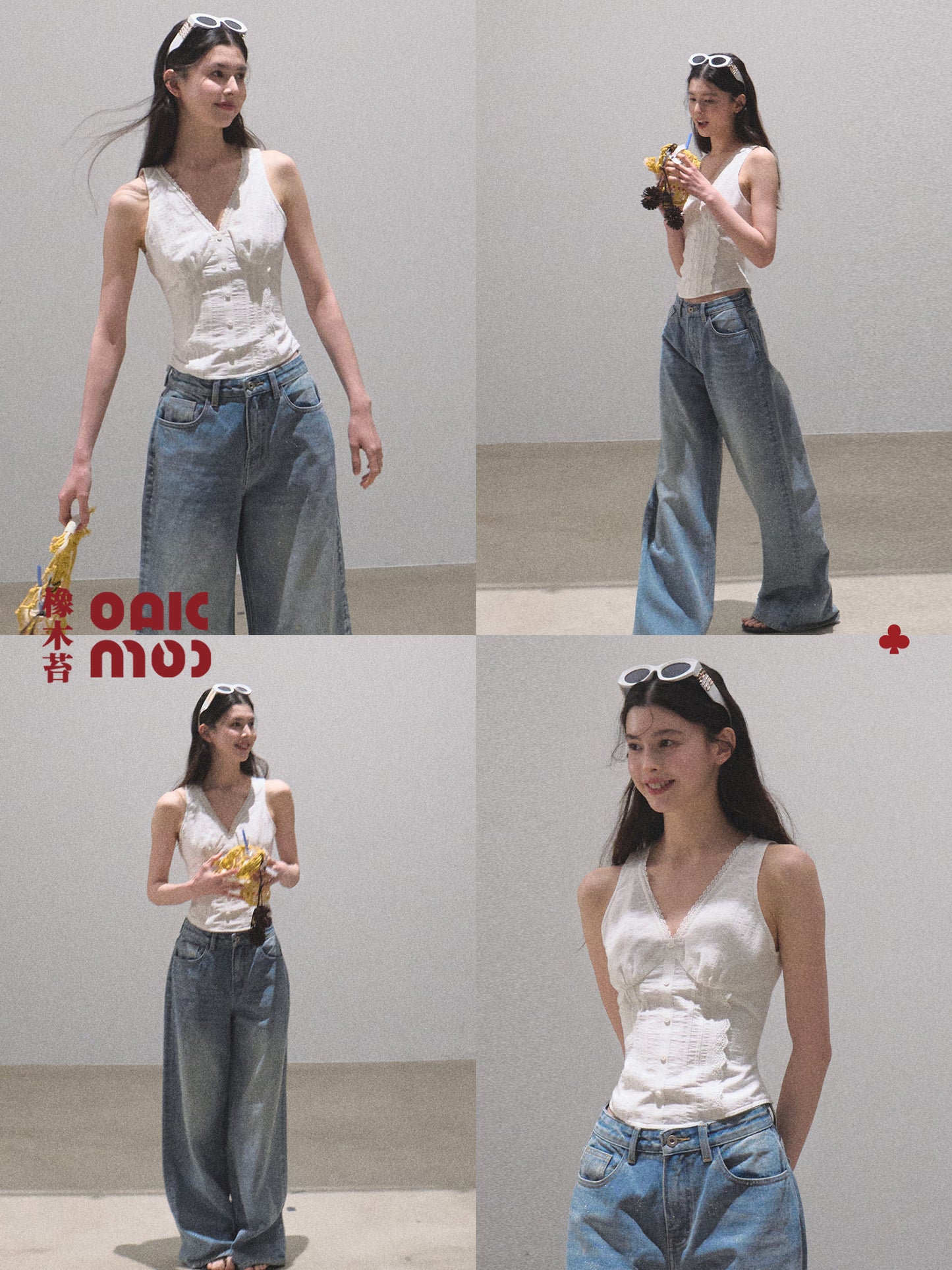 Sleeveless V-Neck Cotton Blouse