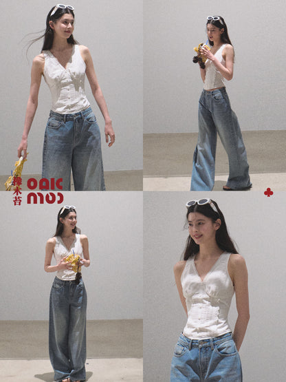 Sleeveless V-Neck Cotton Blouse
