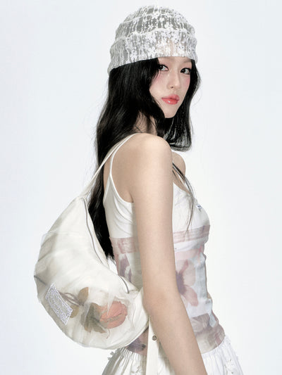 Ruched Mesh Rose Handbag (hover)