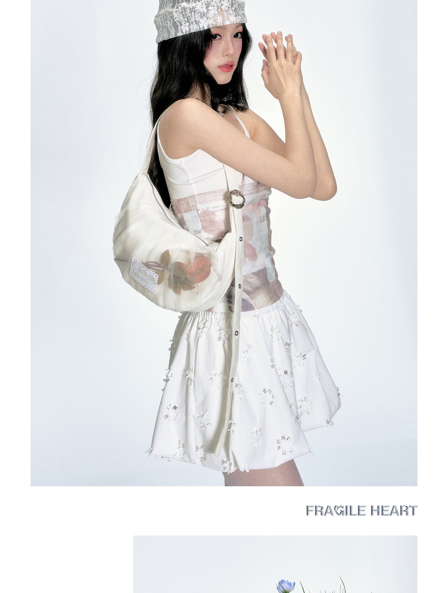 Ruched Mesh Rose Handbag